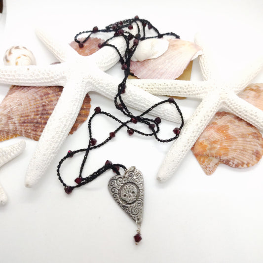 Beaded Crochet Red Crystal Necklace