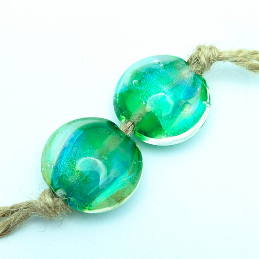 Silver Glass Lentil Bead Set of 2