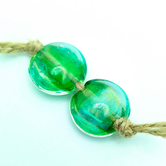 Silver Glass Lentil Bead Set of 2