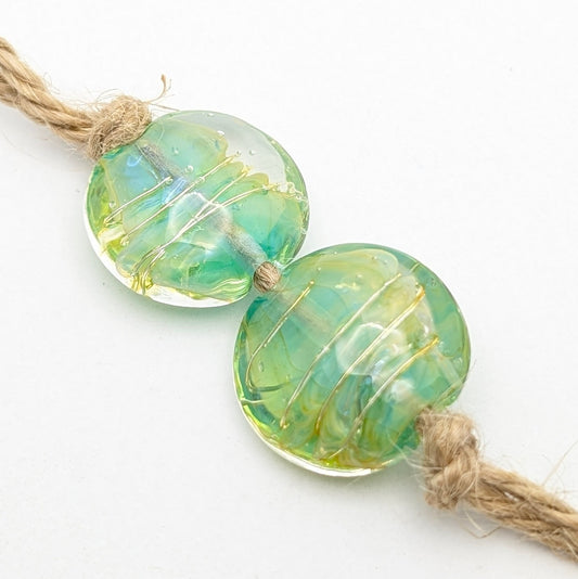 Silver Glass Lentil Bead Set of 2