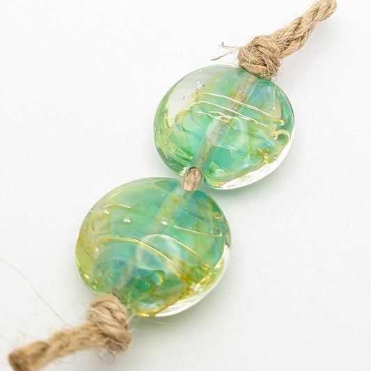 Silver Glass Lentil Bead Set of 2