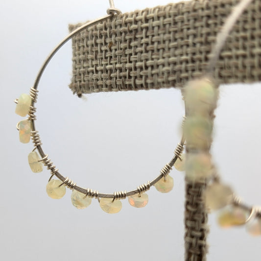 Sterling Silver & Opal Hoop Earrings