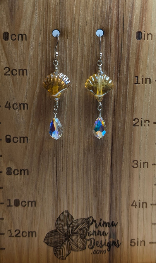 Lampwork Seashell & Crystal Dangle Earrings