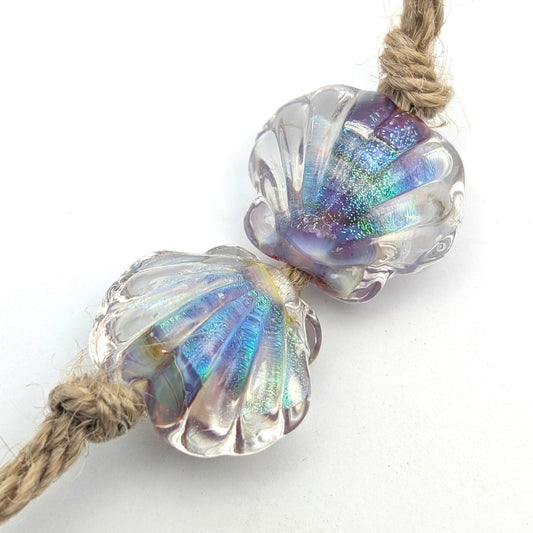 Silver Glass Shell Bead Set of 2