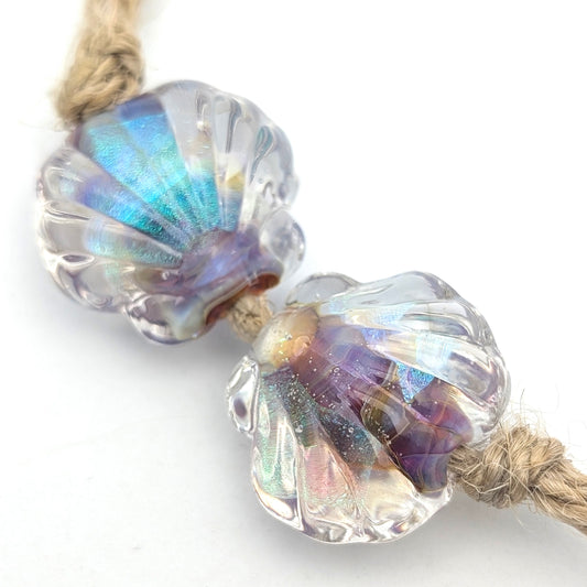 Silver Glass Shell Bead Set of 2