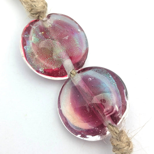 Silver Glass Lentil Bead Set of 2