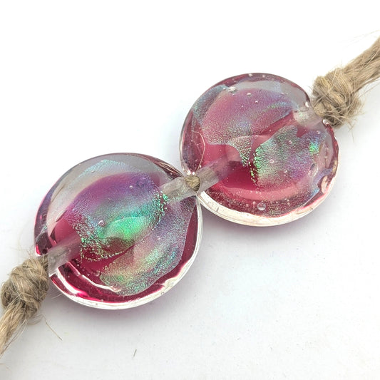 Silver Glass Lentil Bead Set of 2