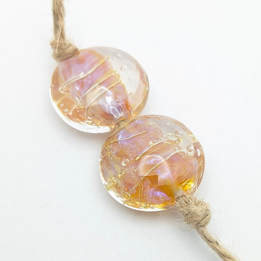 Silver Glass Lentil Bead Set of 2