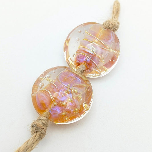 Silver Glass Lentil Bead Set of 2