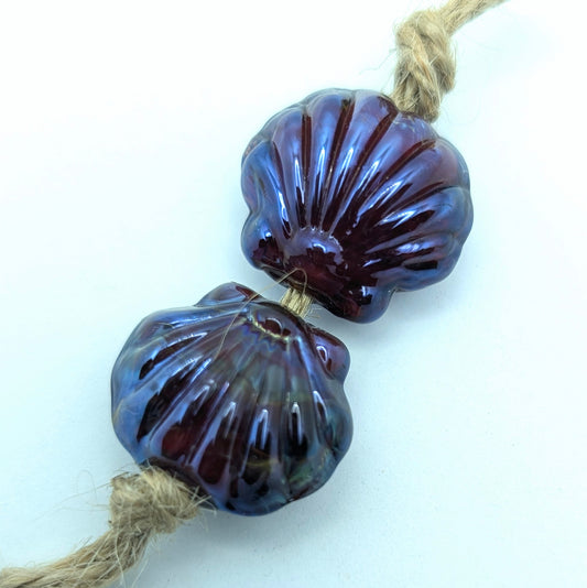 Silver Glass Shell Bead Set of 2