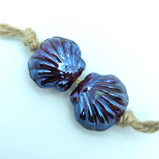 Silver Glass Shell Bead Set of 2