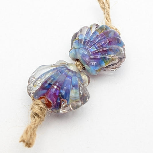 Silver Glass Shell Bead Set of 2