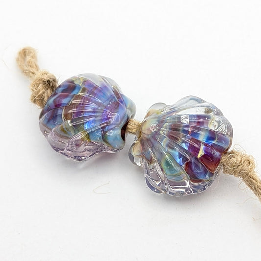 Silver Glass Shell Bead Set of 2