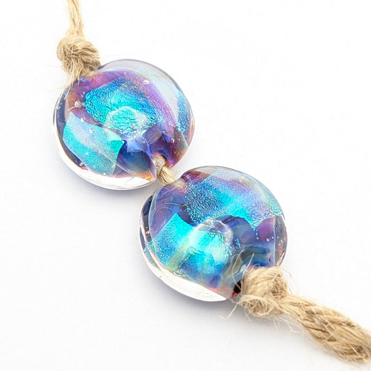 Silver Glass Lentil Bead Set of 2