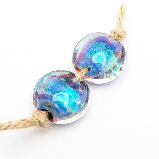 Silver Glass Lentil Bead Set of 2