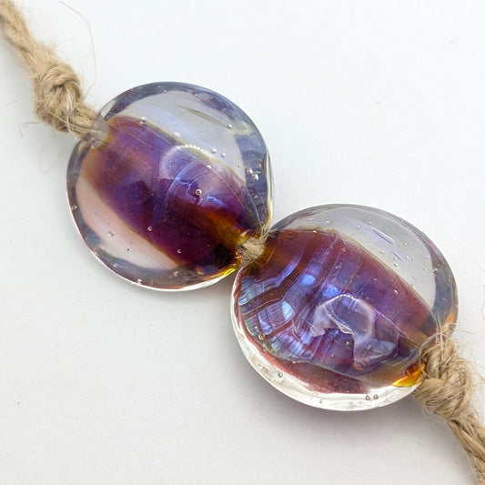 Silver Glass Lentil Bead Set of 2