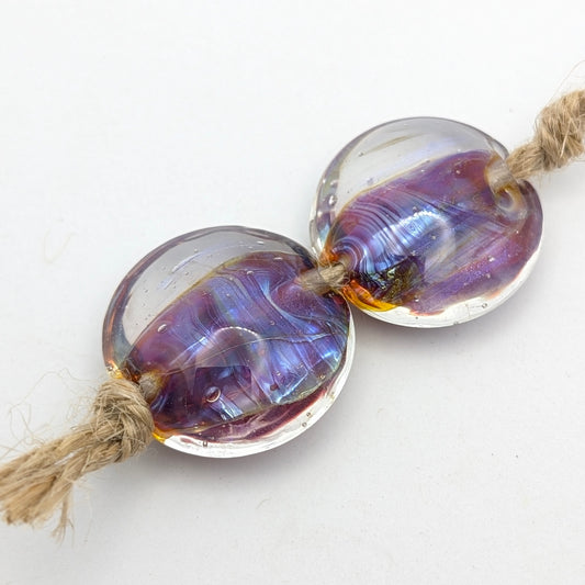 Silver Glass Lentil Bead Set of 2