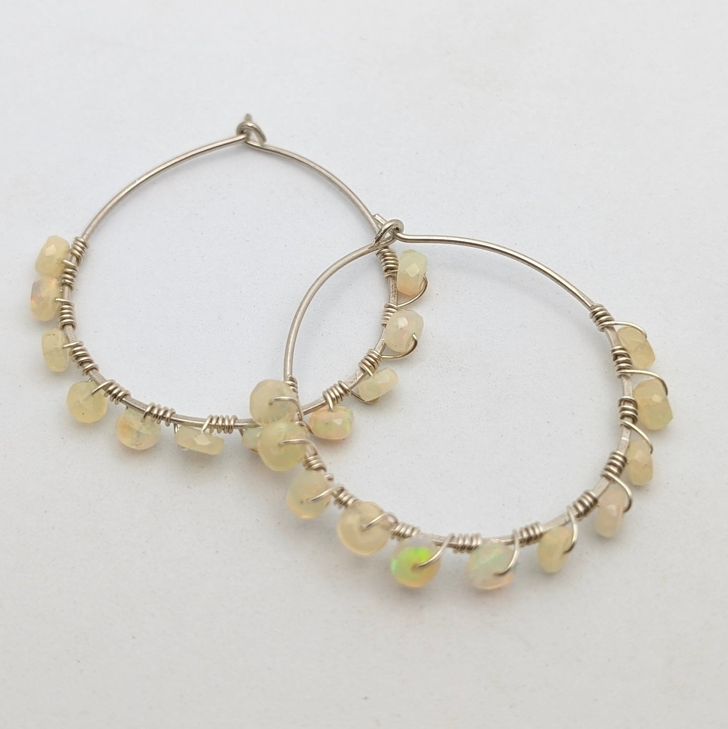 Sterling Silver & Opal Hoop Earrings