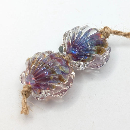 Silver Glass Shell Beads Pair
