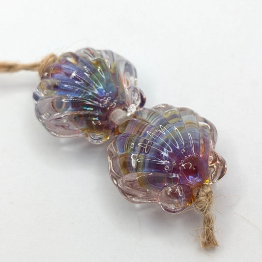 Silver Glass Shell Beads Pair