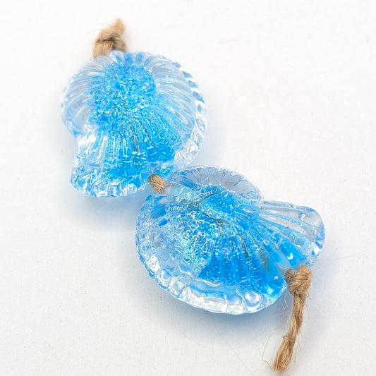 Dichroic Shell Glass Beads Pair