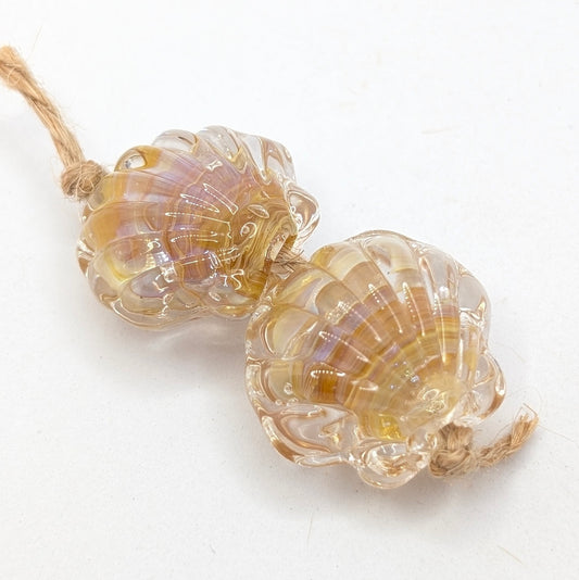 Silver Glass Shell Beads Pair