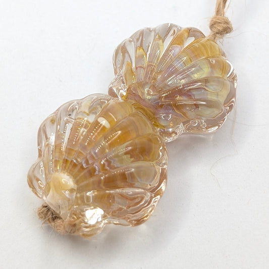 Silver Glass Shell Beads Pair