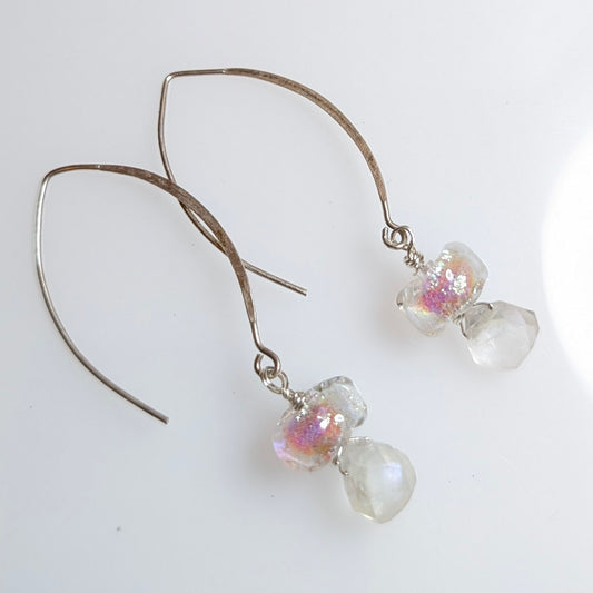 Iridescent Moonstone & Dichroic Drop Earrings