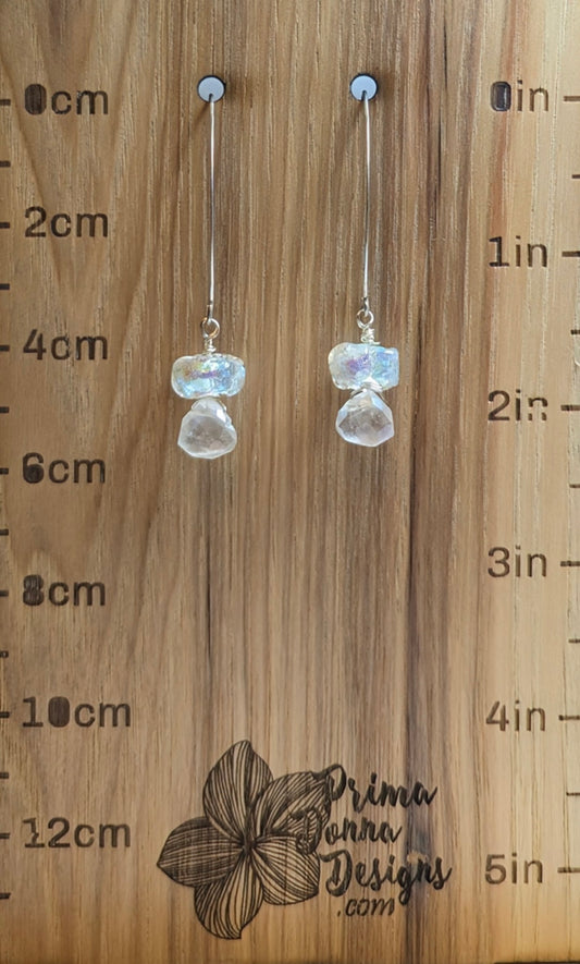 Iridescent Moonstone & Dichroic Drop Earrings