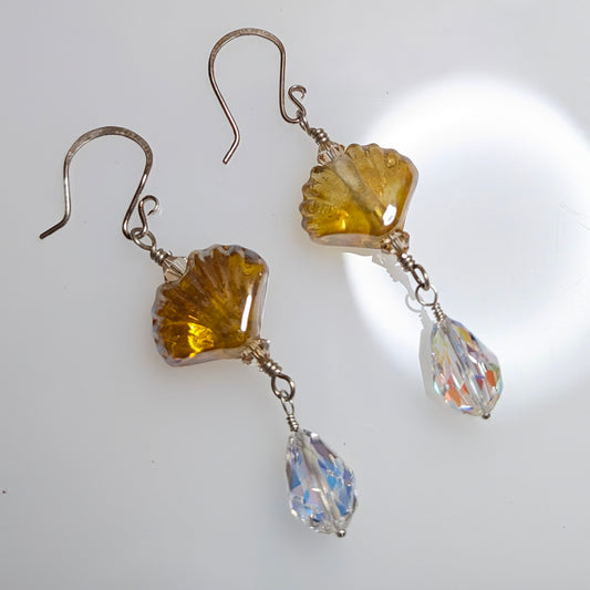 Lampwork Seashell & Crystal Dangle Earrings