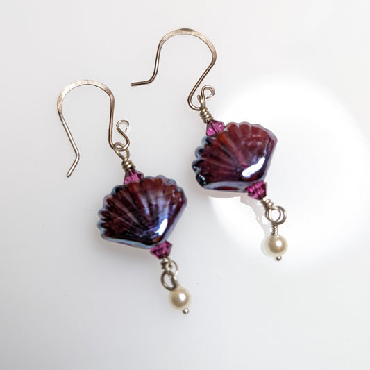Plum Shell &amp; Freshwater Pearl Earrings