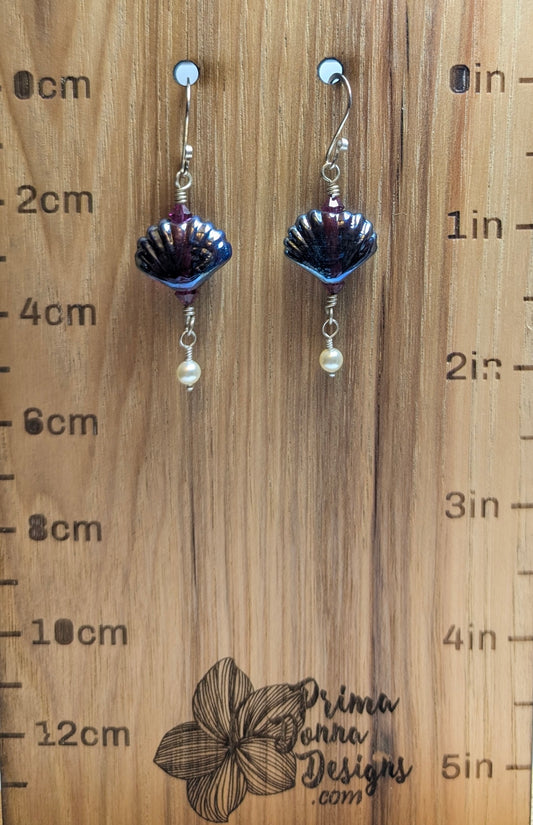 Plum Shell &amp; Freshwater Pearl Earrings